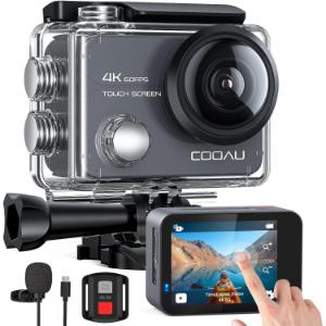 COOAU Cámara Deportiva 4K 60FPS 20MP Wi-Fi（Pantalla táctil con Zoom 8X