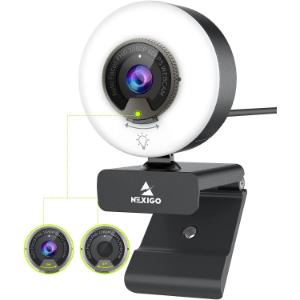 NexiGo N960E Webcam AutoFocus de 60FPS con Luz de Anillo y Cubierta de Privacidad, 1080P