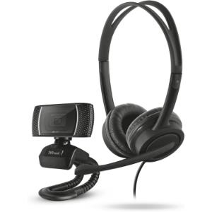 Trust Doba Auriculares con Cable USB y Webcam HD, Auriculares con Microfono y Control de Volumen