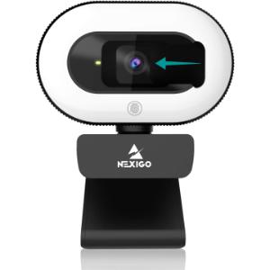 NexiGo StreamCam N930E, 1080P Webcam con Luz de Anillo y Cubierta de Privacidad