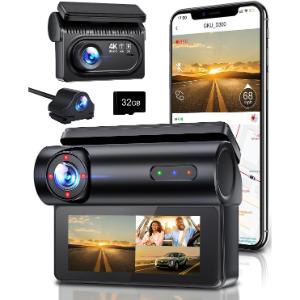 GKU 4K+1080P Dashcam Cámara Coche 5GHz WiFi & GPS, 2.5K+1080P+1080P