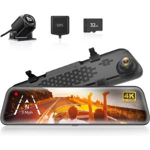 WOLFBOX Cámara de Coche 2160P Full HD 12'',4K Dashcam con Pantalla táctil Doble