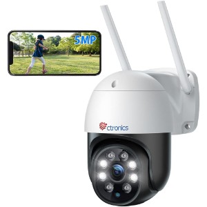 Ctronics 5MP Camara Vigilancia WiFi Exterior, 2,4Ghz 5Ghz WiFi PTZ IP Camera Exterior