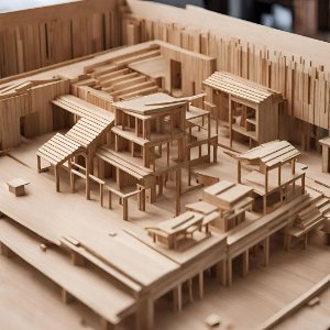 Foto de maquetas arquitectónicas con filamento de madera